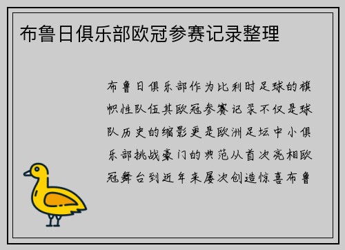布鲁日俱乐部欧冠参赛记录整理